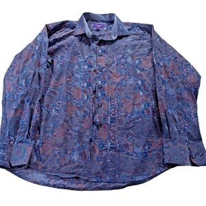 Tallia Men's Large Vibrant Blue Paisley Shirt 100% Cotton XL 17 1/2